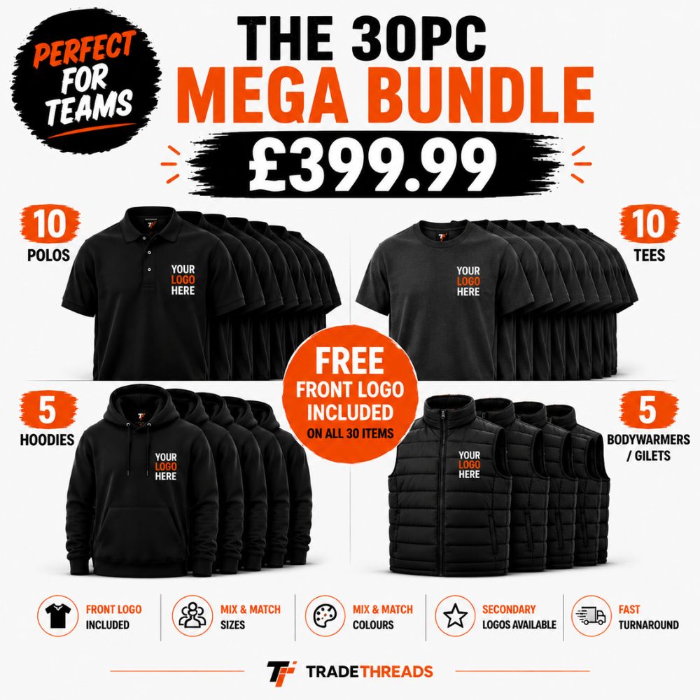 x30 Piece Mega Bundle (Polos, Tees, Hoodie & Body Warmer)