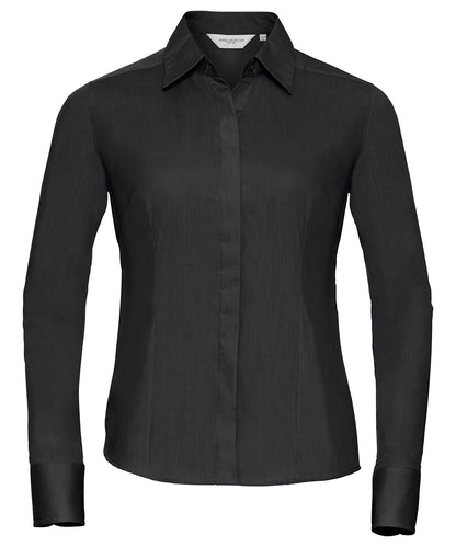 Russell Athletic Women's Long Sleeve Polycotton Easycare Fitted Poplin Shirt