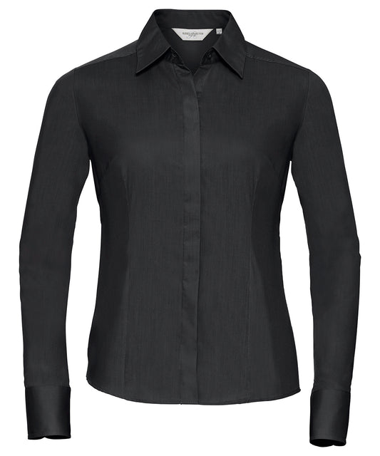 Russell Athletic Women's Long Sleeve Polycotton Easycare Fitted Poplin Shirt