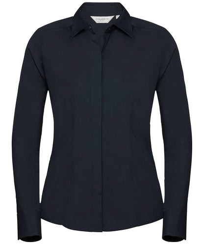 Russell Athletic Women's Long Sleeve Polycotton Easycare Fitted Poplin Shirt