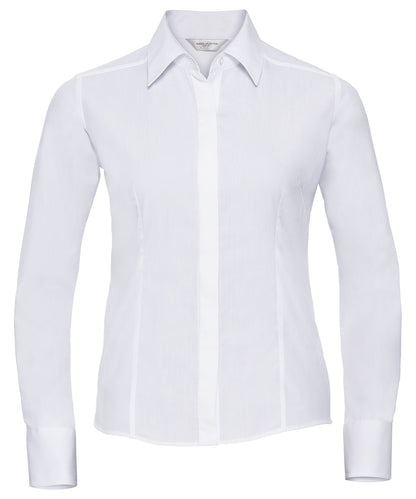 Russell Athletic Women's Long Sleeve Polycotton Easycare Fitted Poplin Shirt