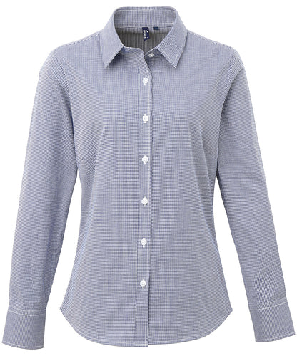 Premier Women's Microcheck (Gingham) Long Sleeve Cotton Shirt