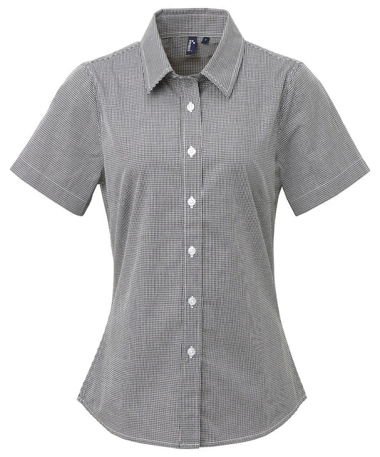 Premier Women's Microcheck (Gingham) Short Sleeve Cotton Shirt
