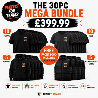 x30 Piece Mega Bundle (Polos, Tees, Hoodie & Body Warmer)
